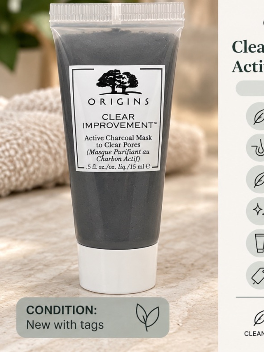Origins Clear Improvement Active Charcoal Pore Mask 0.5 oz New